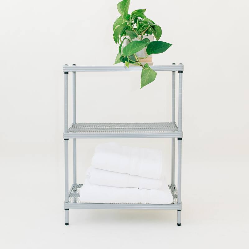 Design Ideas MeshWorks 3 Tier Full-Size Metal Storage Shelving Unit Rack, White