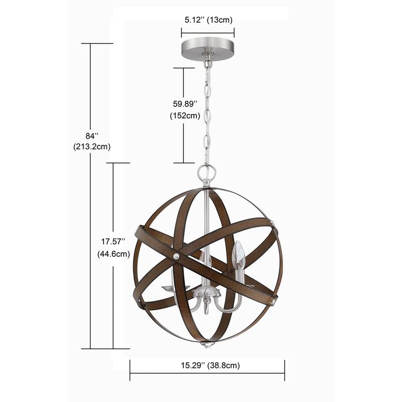 3-Light Industrial Metal Spherical Pendant Hanging Lighting for Kitchen Island
