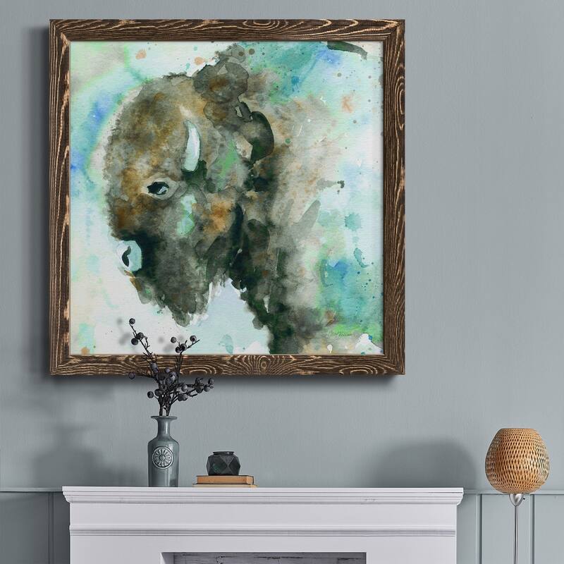 Buffalo On Blue-Premium Framed Canvas - Ready to Hang