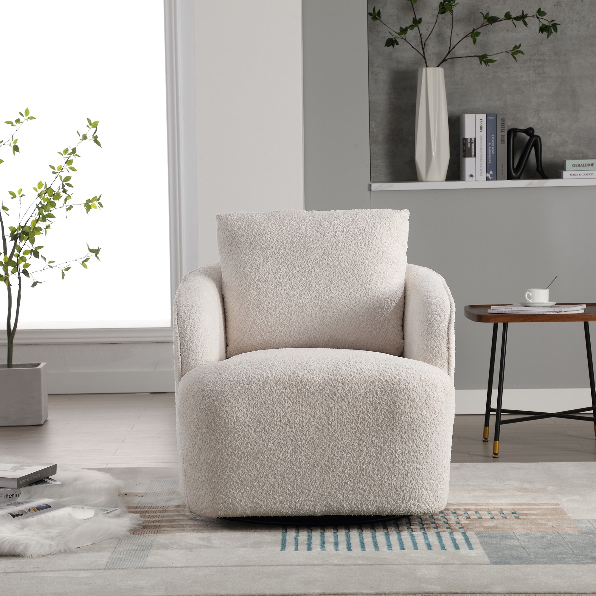 Upholstered Chair Swivel Chair with Armrests, Accent Chair Barrel Chair Lounge Chair Single Sofa Chair