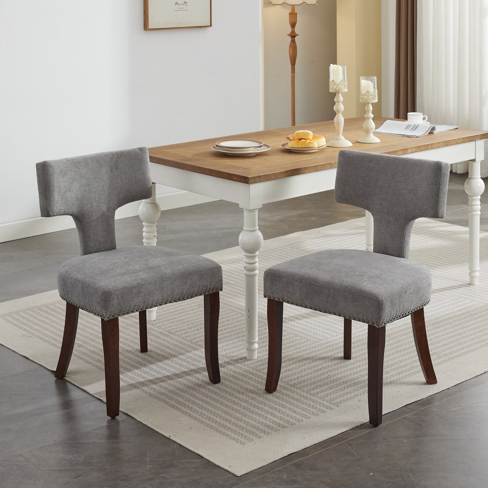 GDFStudio Farmhouse Armless Upholstered Dining Chairs with Wood Legs