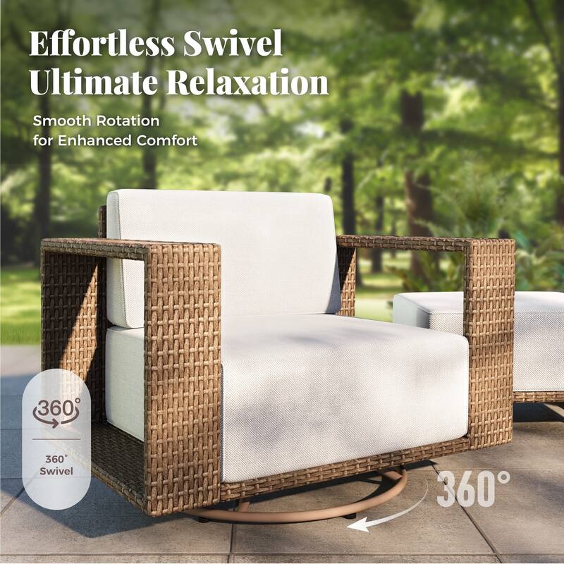 MAISON ARTS Modular Rattan Patio Sofa Set, All-Weather PE Wicker 4/6/8-Seat Sectional, Stationary or Swivel Chairs