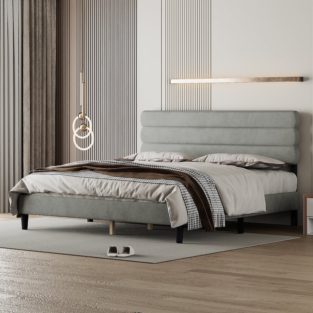 King Size Channel-tufted Upholstered Platform Bed