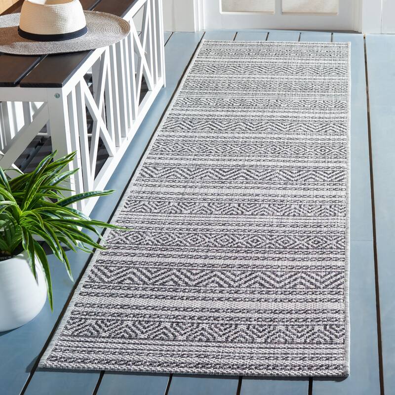 SAFAVIEH Courtyard Rasima Indoor/ Outdoor Waterproof Patio Backyard Rug - 2'3" x 12' Runner - Black/Grey