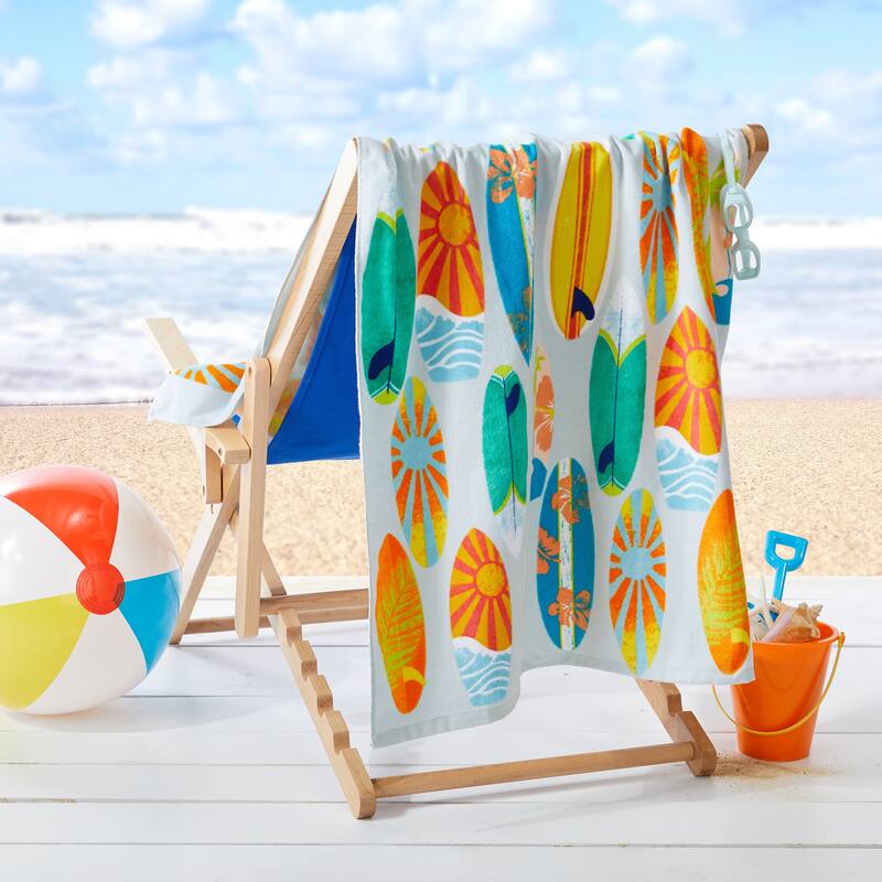 Linery & Co. 100% Cotton Printed Beach Towel for Kids, 30" x 60"