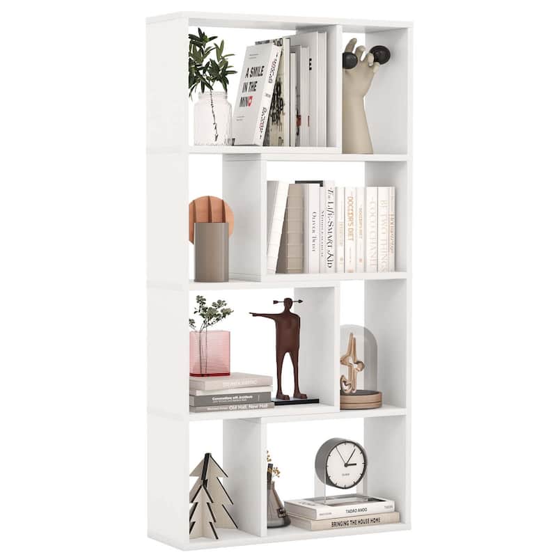 Costway 48" Geometric Bookshelf Open-back Bookcase with 8 Cubes 2 - See Details - White