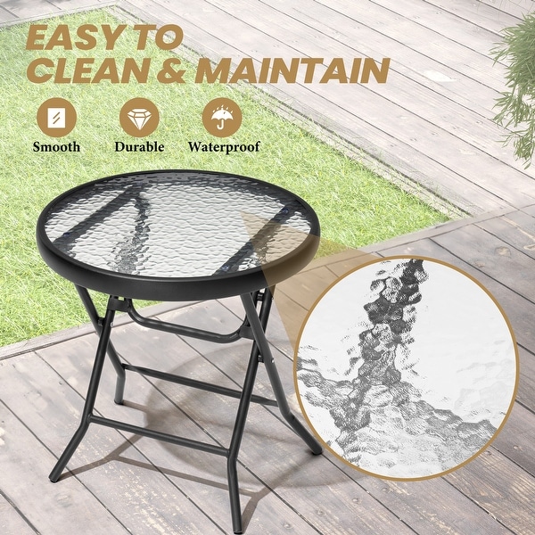 Crestlive Outdoor Side Table Patio Small Folding Table with Tempered Glass Table Top On Sale Bed Bath Beyond 39129161