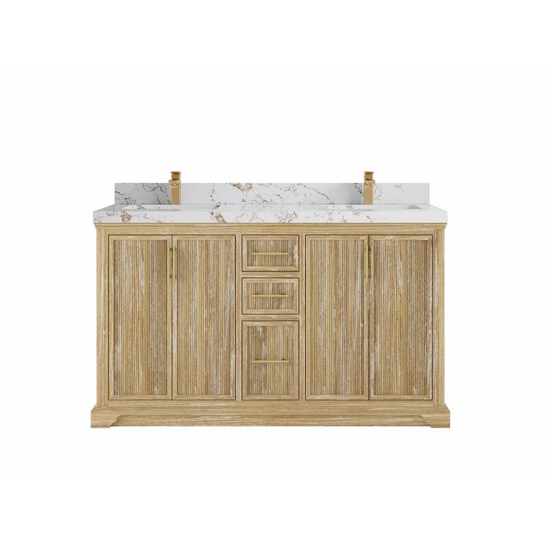 Willow Collections 60 x 22 Alys Solid Teak Wood Double Sink Bathroom Vanity with Quartz or Marble Countertop