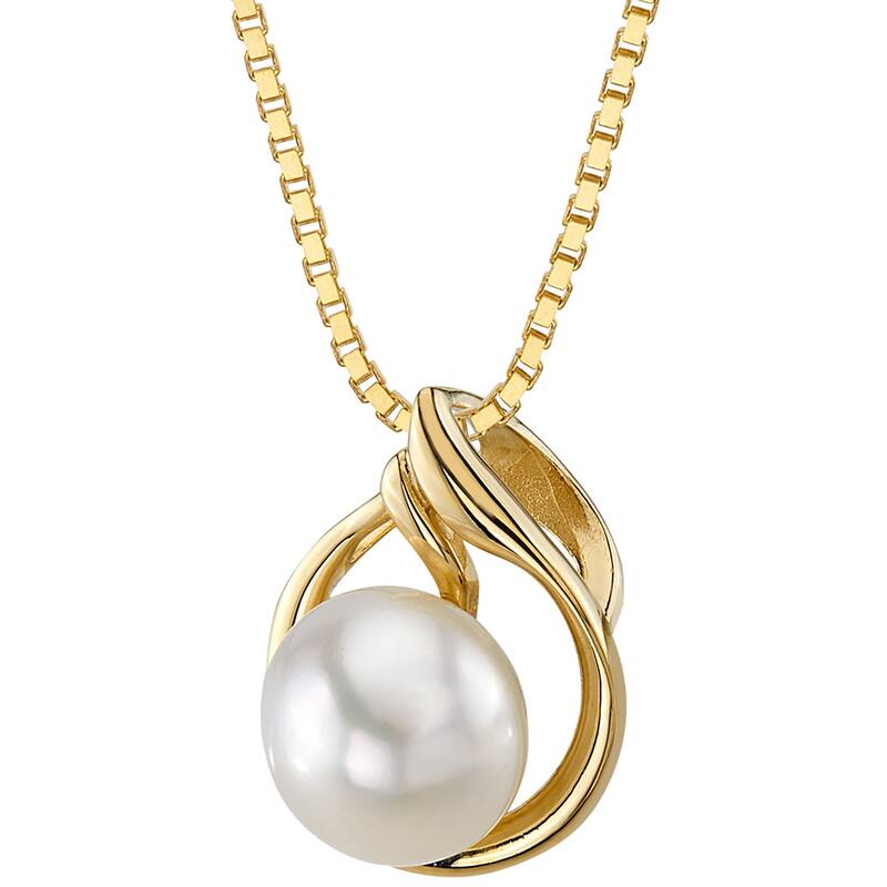Oravo 14k Yellow Gold Freshwater Pearl 7mm Solitaire Pendant Necklace