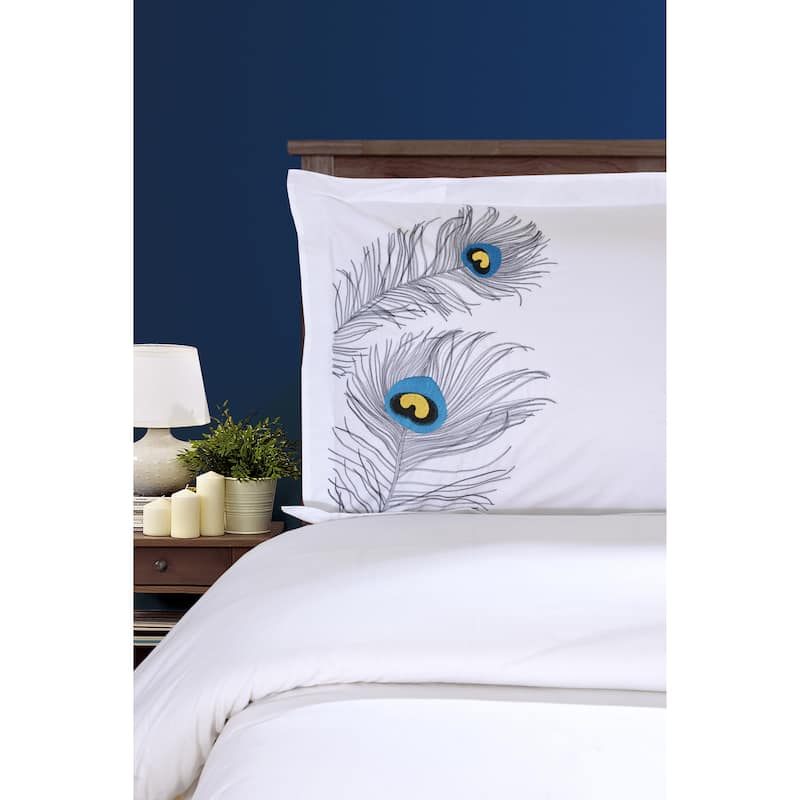 Superior Peacock 3-piece Embroidered Cotton Duvet Cover Set