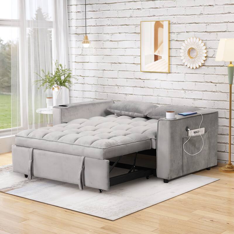 4-in-1 Modern Sofa Bed with USB Charging and Cup Holder, Perfect for Apartments