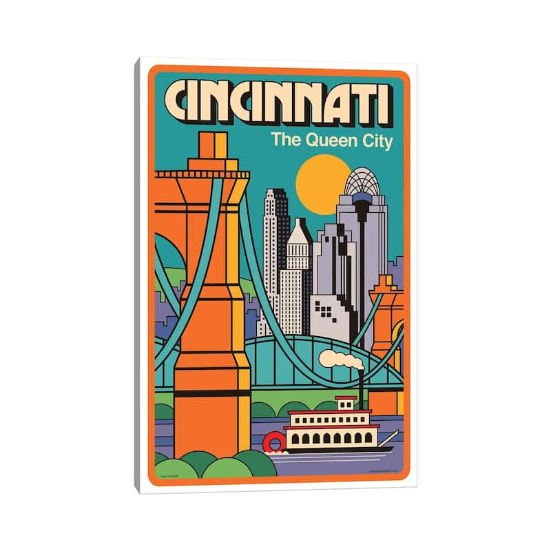 iCanvas "Cincinnati Travel Poster" by Jim Zahniser Canvas Print