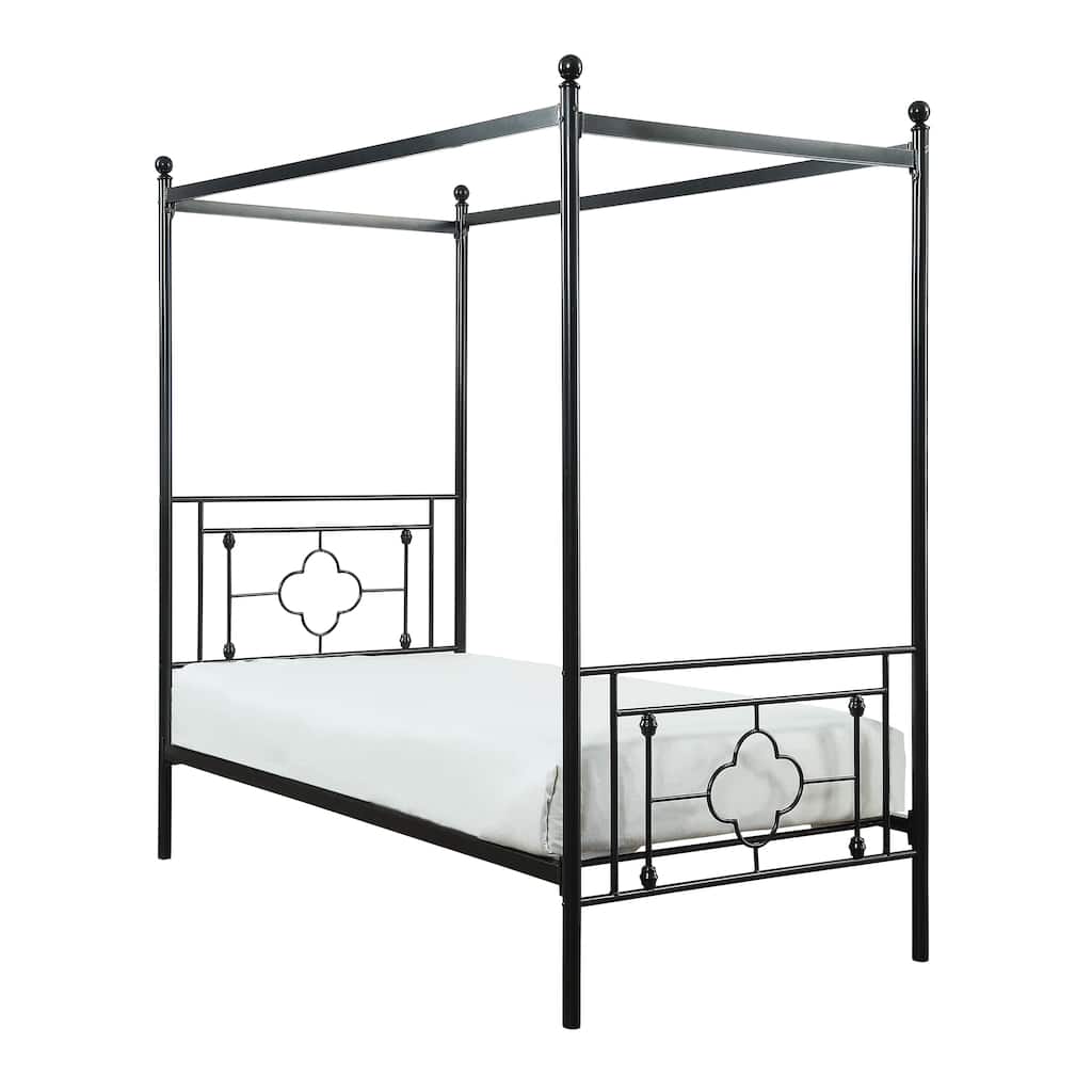 Twin Platform Canopy Bed with Metal Frame and Black Finish, Modern Traditional Design