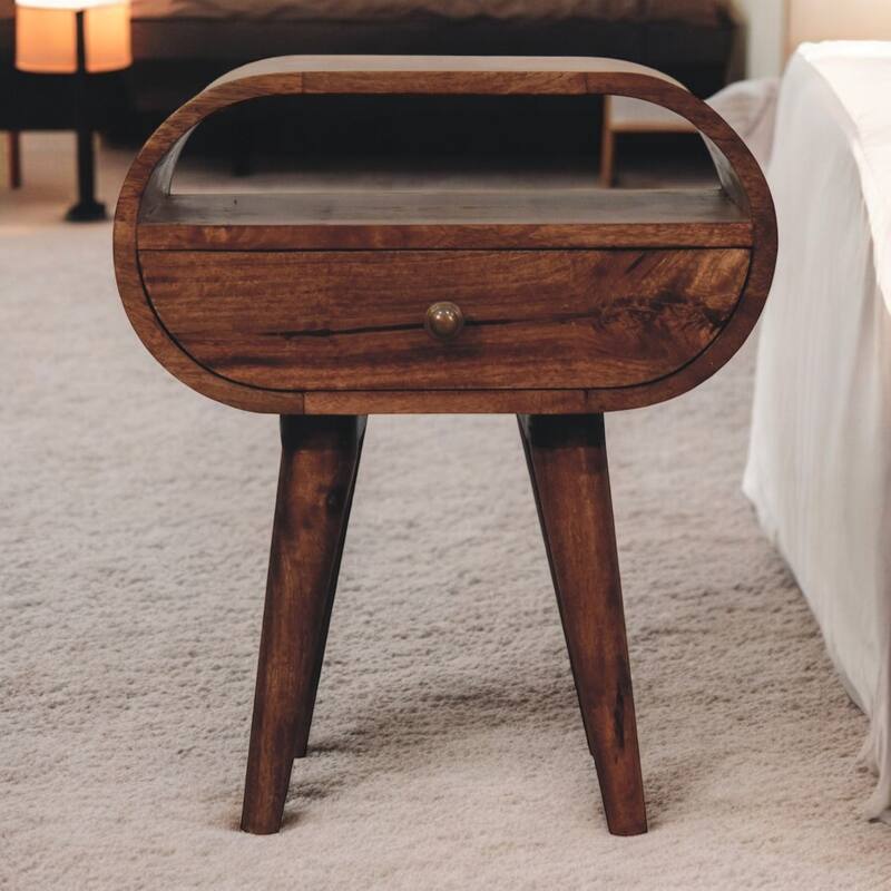 Artisan Furniture Solid Wood Honey Caramel Circular Bedside with Open Slot