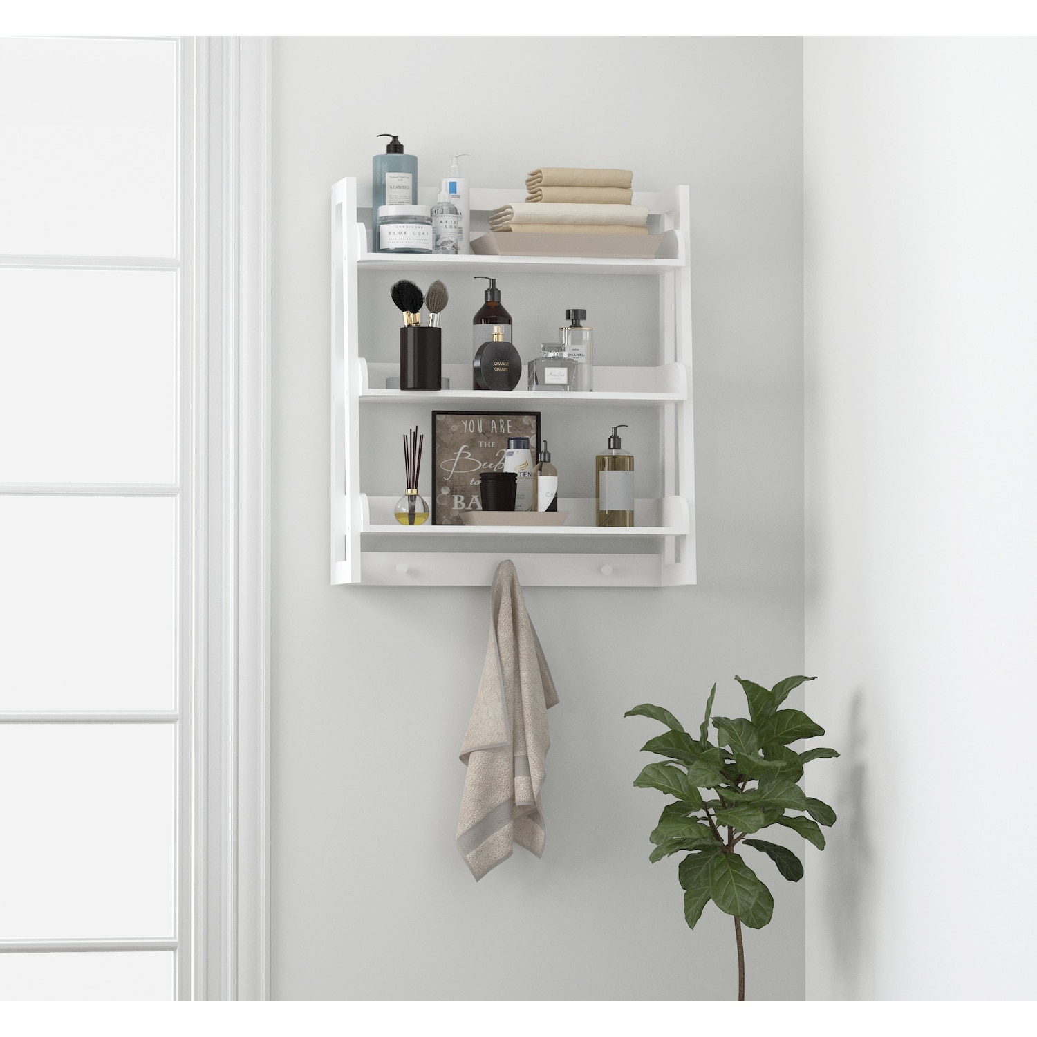 Bathroom shelf organizer new arrivals with towel hooks