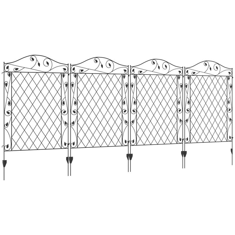 Outsunny Garden Fence, 4 Pack Metal Fence Panels, 11.5', Rust-Resistant Animal Barrier & Decorative Border Flower Edging