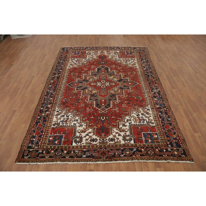 Hand Knotted Oriental 100% Wool Carpet Traditional Medallion Oranges & Rust Heriz Area Rug - 10' 8'' X 7' 6''