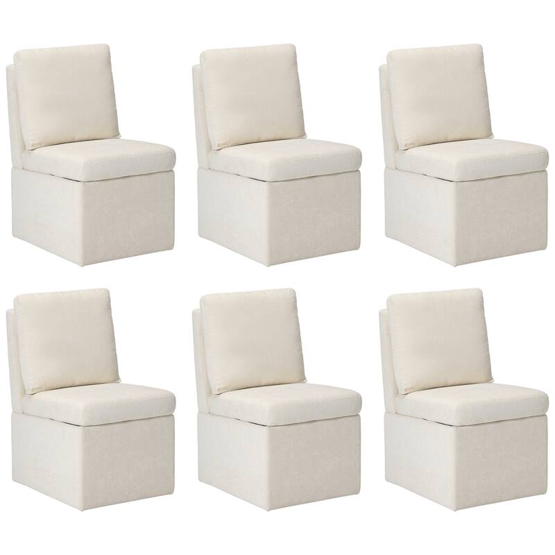 Stansberry Chenille Upholstered Dining Chair with Lift-Top Seat Storage and Caster Wheels (Set of 6) - Cream