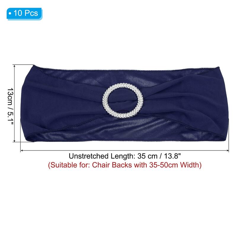 14"x5" Stretch Chair Sashes Bows Chair Bands Sash with Buckle - Dark Blue - 10 Pcs