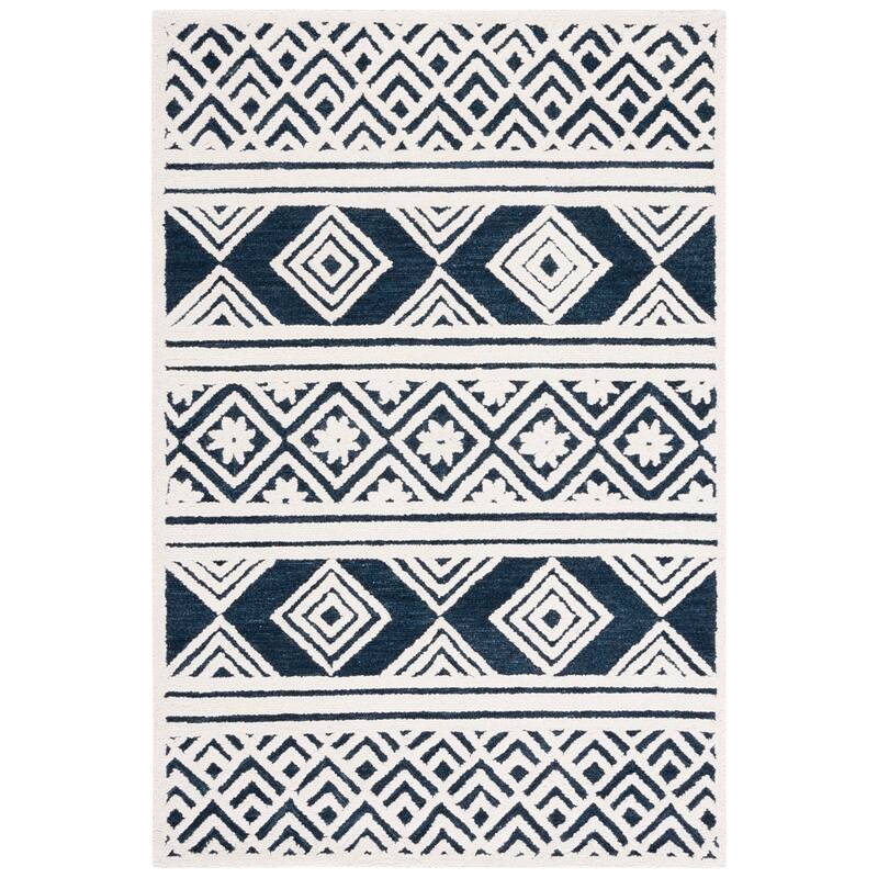 SAFAVIEH Handmade Casablanca Shag Gonca Moroccan Wool Rug - 5' x 8' - Ivory/Navy
