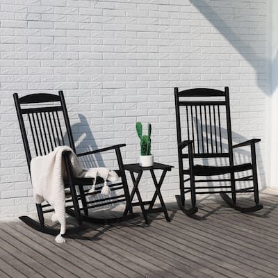 VEIKOUS Wood 3-Piece Outdoor Patio Porch Rocking Chair and Folding Table Set