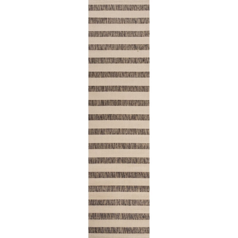 JONATHAN Y Tavira Wide Stripe Indoor/Outdoor Area Rug - 2 X 10 - Beige/Brown
