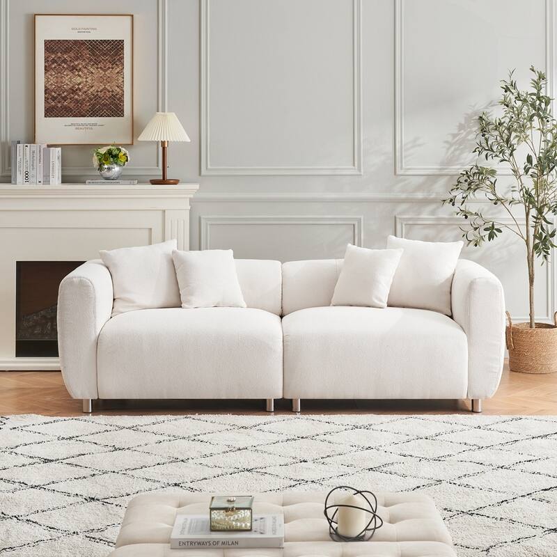 3 Seater Sofa Solid Wood Frame Couch with 4 Pillows