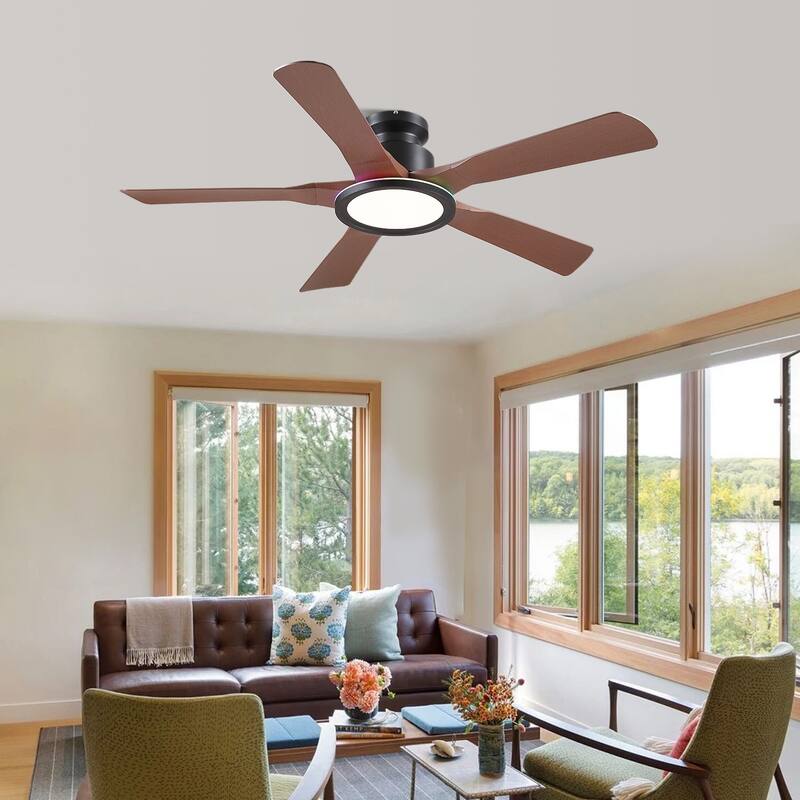 52 Inches Low Profile Flush Mount Ceiling Fan with LED Light,Reversible DC Motor - 52 Inches