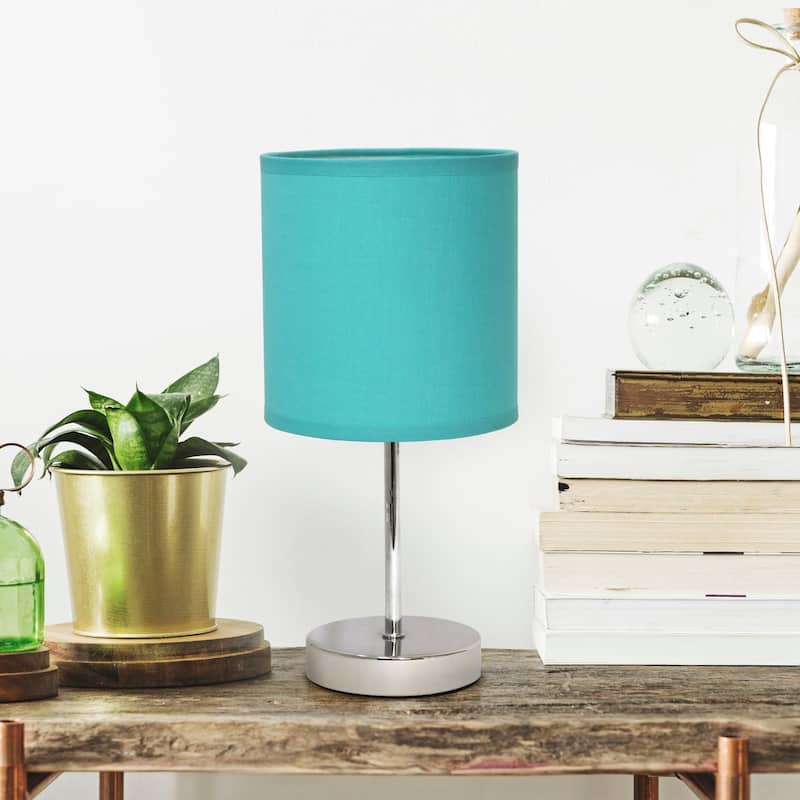 Traditional Petite Table Lamp with Drum Shade - 11.75" - Silver and Blue