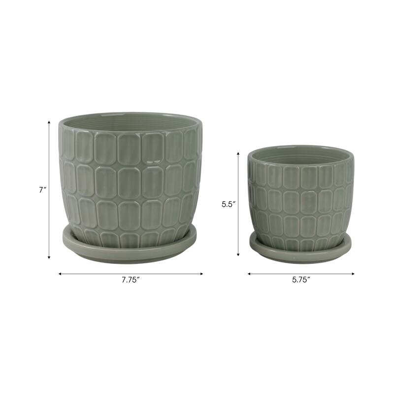 Stoneware Saucer Planters with Embossed Geometric Texture (Set of 2)