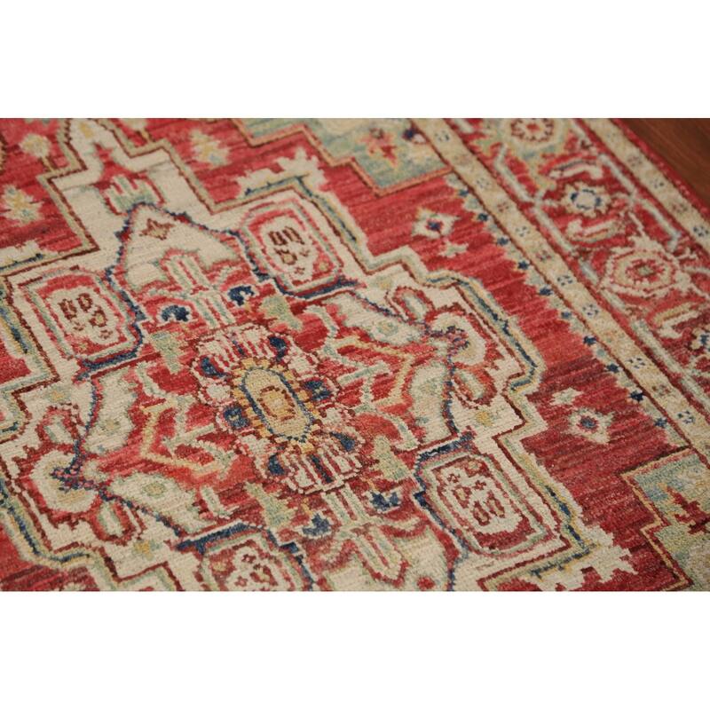 Heriz Serapi Vegetable Dye Accent Rug Geometric Handmade Wool Carpet - 3'0"x 4'10"