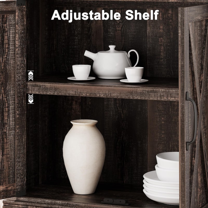 Book Shelf with Door, 5 Tier Wooden Book Case with Storage, 68.7"