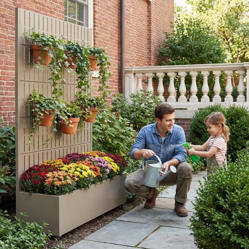 Raised Garden Bed Planter with Trellis Movable Planter Box with Lockable Wheels