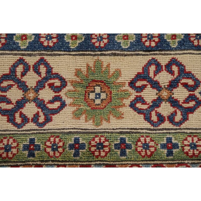Hand Knotted Oriental 100% Wool Carpet Traditional Geometric Navy Blue & Blues Kazak Area Rug - 9' 8'' X 6' 6''