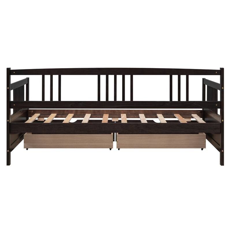 Twin Size Wooden Daybed with 2 Drawers, Space-Saving Storage, Espresso Finish