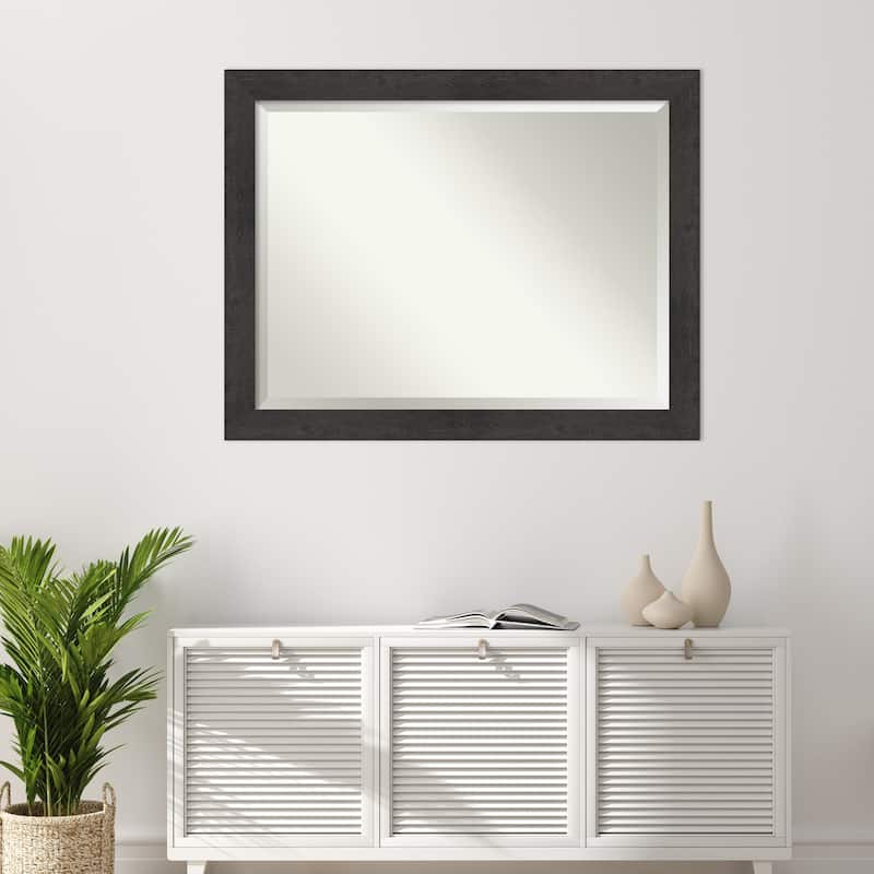 Beveled Bathroom Wall Mirror - Rustic Plank Espresso Frame