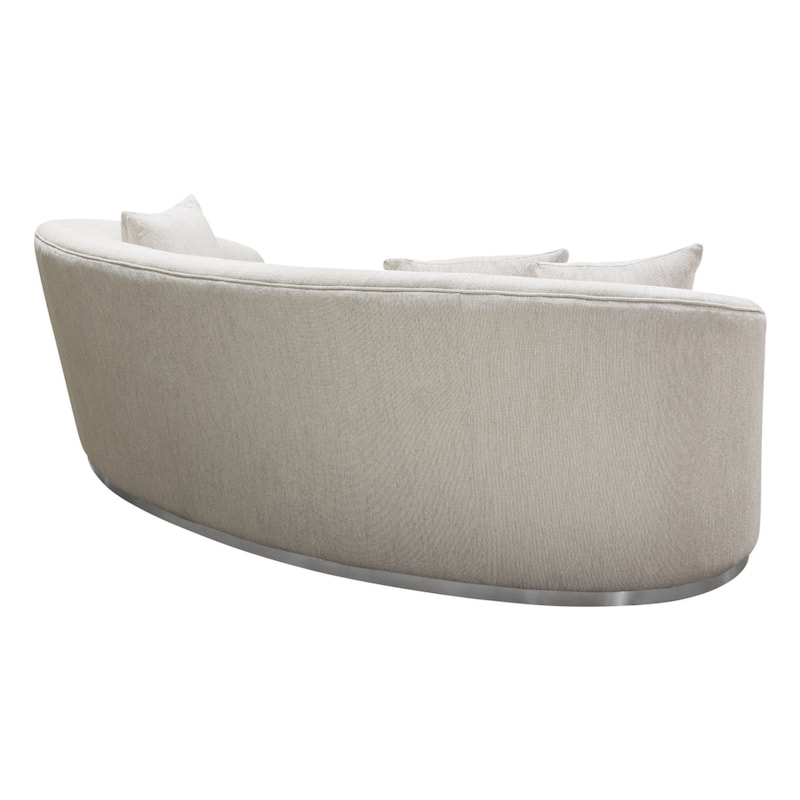 Riha Sofa, 97 Inch Retro Curved, 4 Pillows, Cream White Velvet, Brushed Gold Trim
