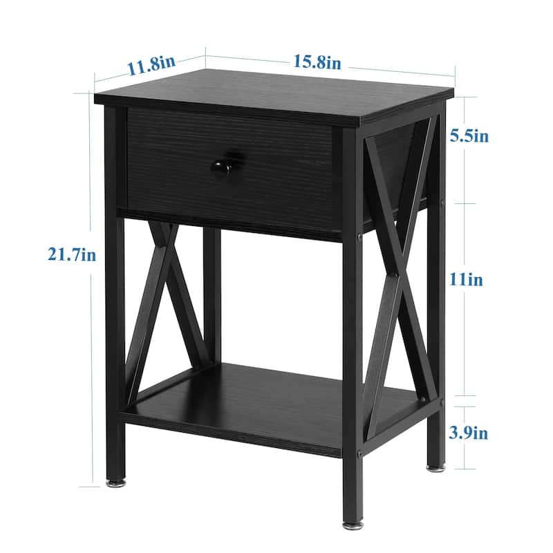 VECELO Modern Nightstand 1-Drawer with Storage Shelf, End Table/Side Table