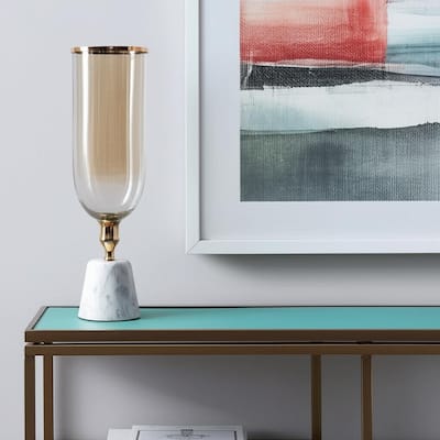 19" Gold And White Glass And Marble Table Vase - 5.50