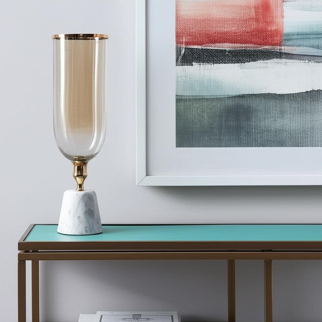19" Gold And White Glass And Marble Table Vase - 5.50