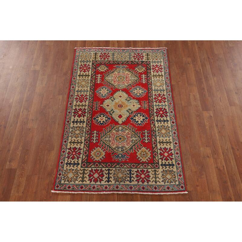 Kazak Accent Rug Handmade Traditional Red Wool Carpet - 3'2" x 4'11"