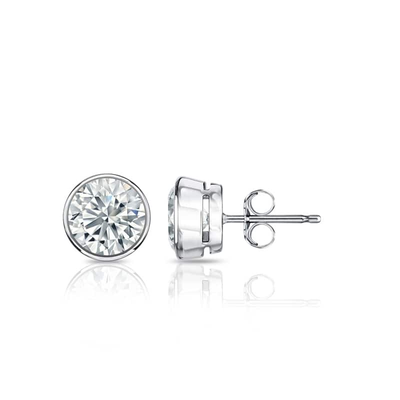 Auriya Natural Round Bezel Diamond Stud Earrings 1.00 to 3.00 ct. tw. Push-Back (F-G VS) - 2.00ct. tw. - Platinum - White