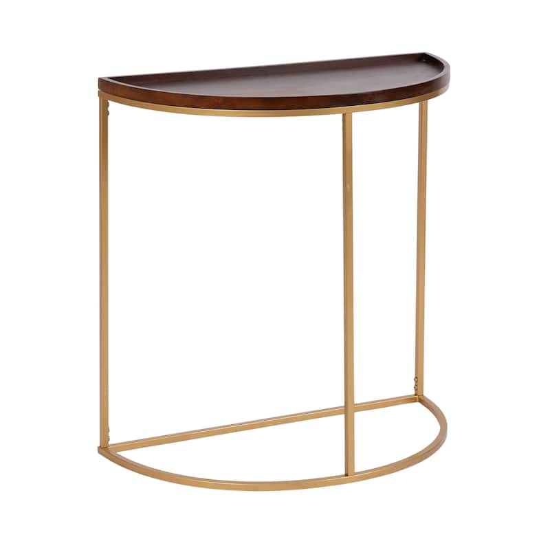 Kate and Laurel Dorrah Half-Circle Console Table - 28x14x30 - Walnut Brown/Gold