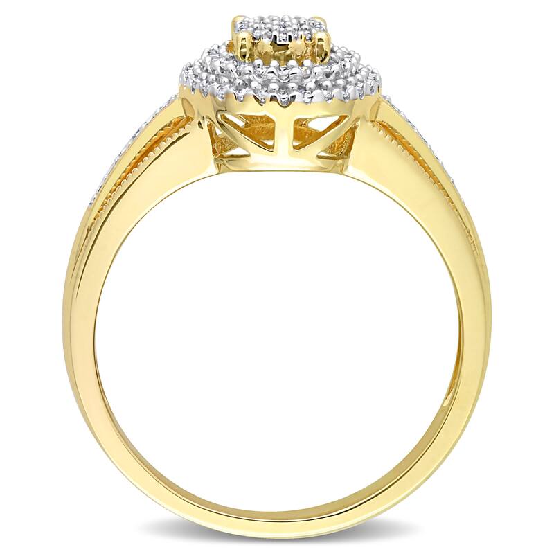 Miadora 1/4ct TDW Diamond Double Halo Split Shank Ring in 10k Yellow Gold