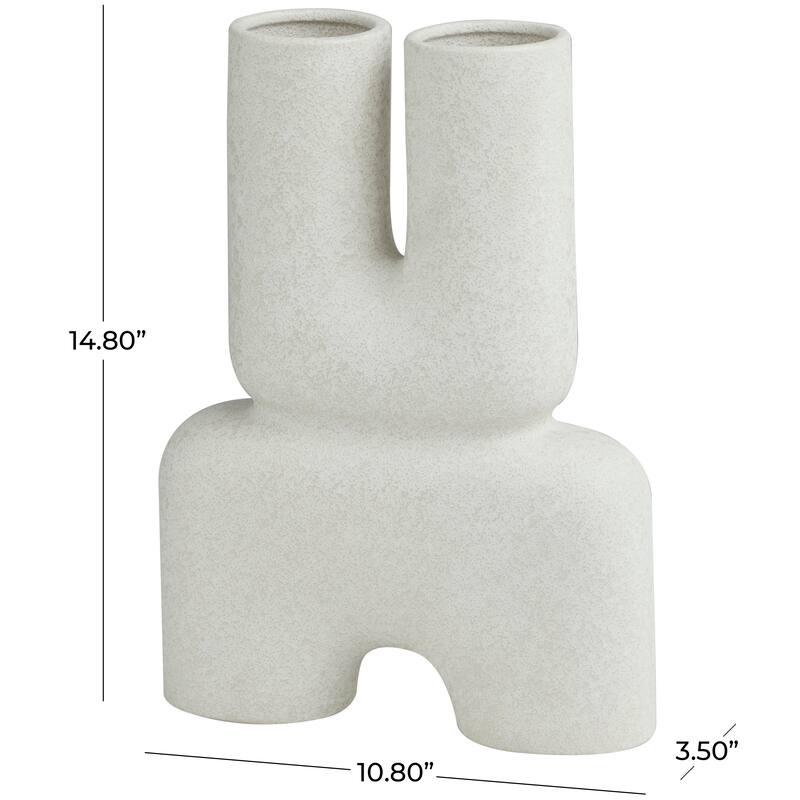 White Ceramic U-Shaped Abstract Decorative Vase - 11"W, 15"H