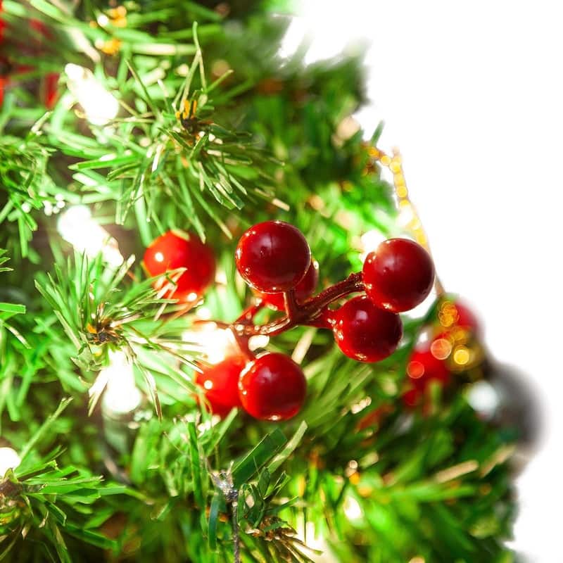 Joyfy 23 Inch Artificial Mini Xmas Pine Tree with LED String Lights and Ornaments