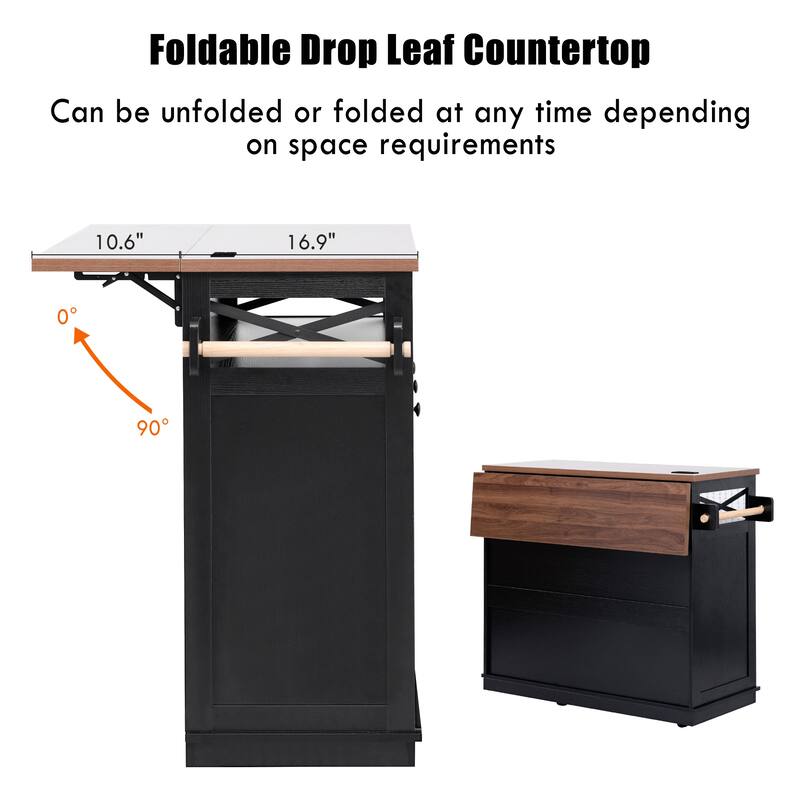 Kitchen Island with Drape of Beads, Rolling Kitchen Cart on Wheels with Drop Leaf