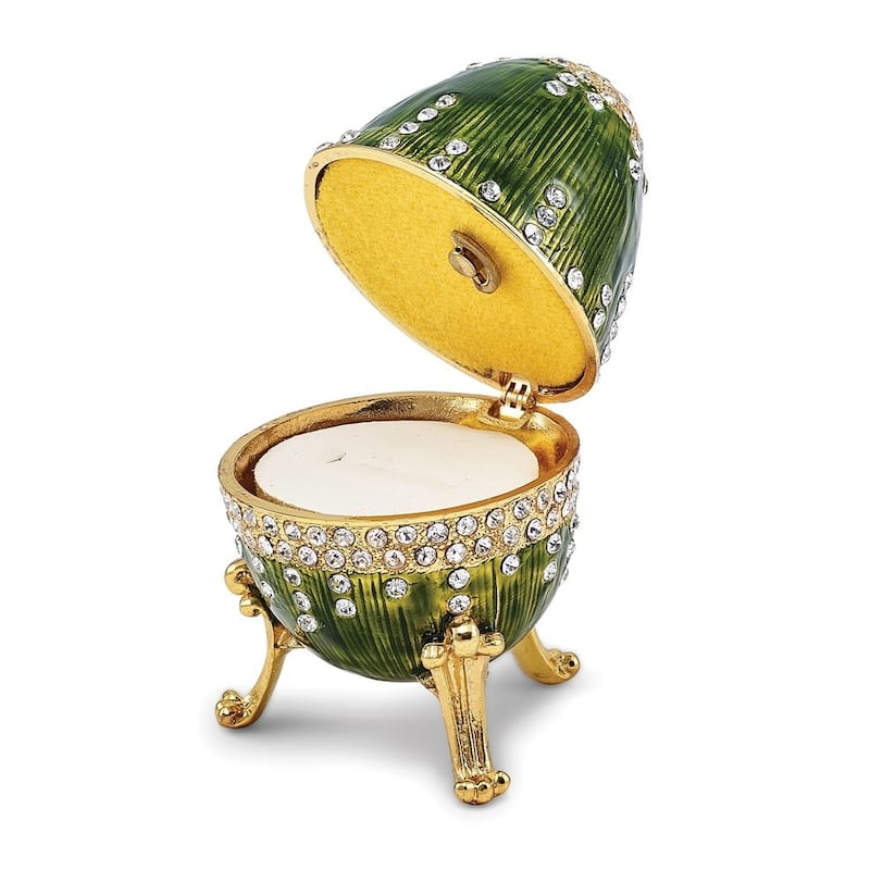 Curata Pewter Crystals Gold-Tone Enameled Regal Green (Plays Swan Lake) Musical Egg on 18 Inch Necklace