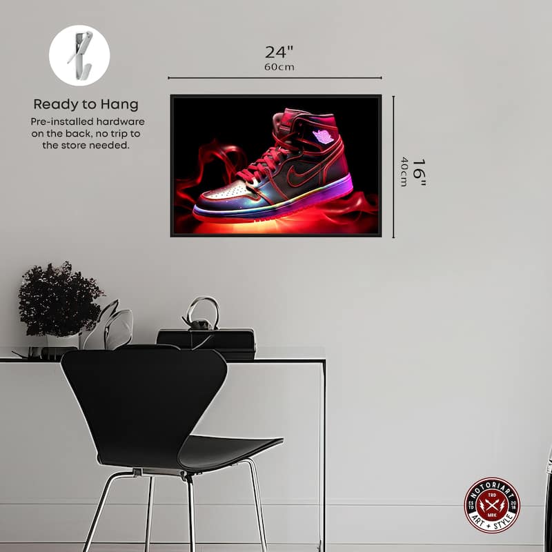 Notoriart Flaming Hot Sneaker Ii Framed Sneaker 1 Piece Canvas Wall Art