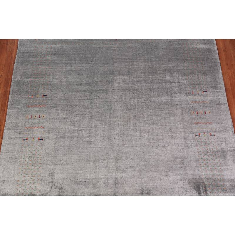 Gray Gabbeh Indian Area Rug Handmade Silk Carpet - 8'0" x 9'6"